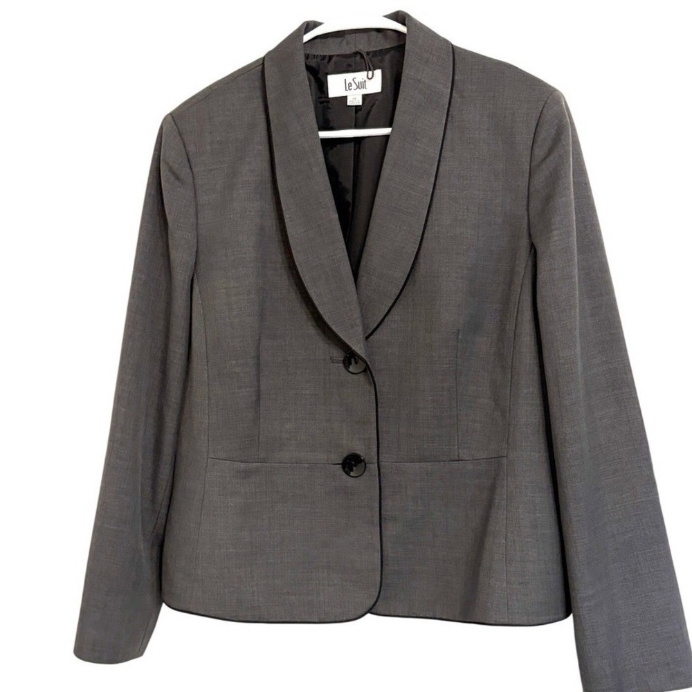 Le Suit Gray Shawl Collar Blazer Jacket with Black Piping Size 148